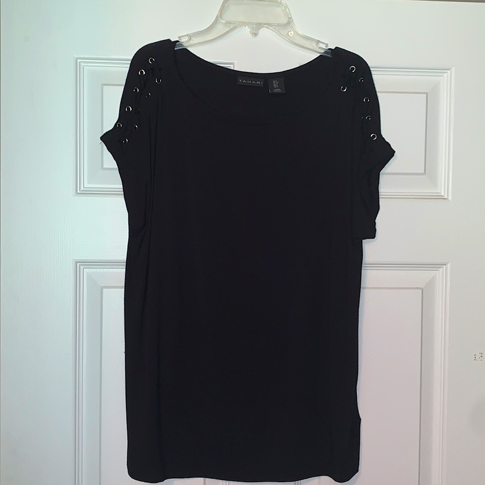 Tahari Black Short Sleeve Shirt - Women’s size Small